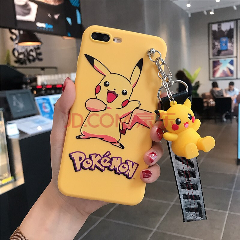 黄色皮卡丘字母带公仔支架短挂绳 苹果6/6s 4