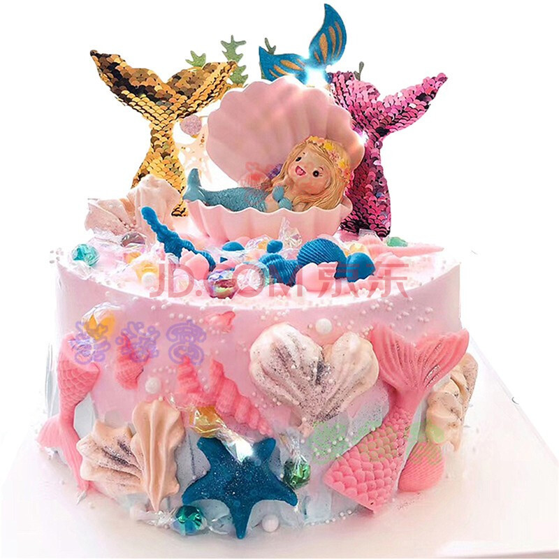 网红抖音睡姿贝壳美人鱼蛋糕卡通创意公主女孩少女心生日蛋糕北京上海