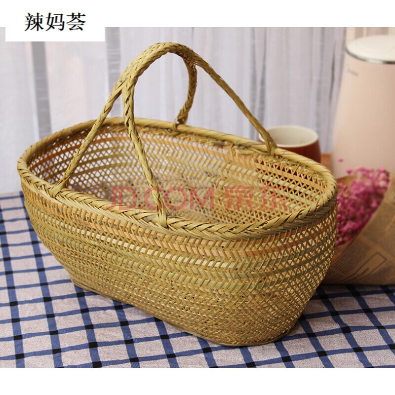 家用竹篮手提手工编织买菜篮子竹编装鸡蛋藤编长方形购物果筐小号装