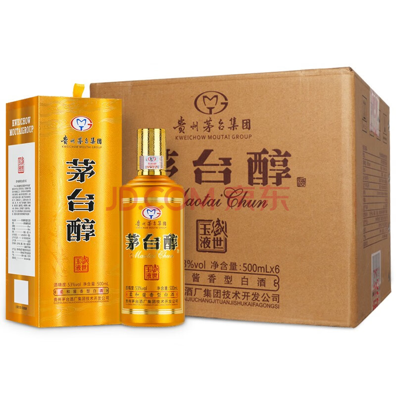 贵州茅台集团 茅台醇 53度柔和酱香型白酒礼盒装 500ml *6瓶 盛世玉液