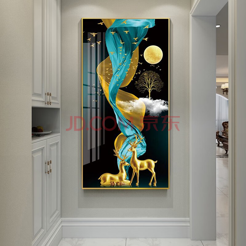 舒居宝入户玄关竖款晶瓷画走廊过道轻奢铝合金属框装饰画酒店会所抽象