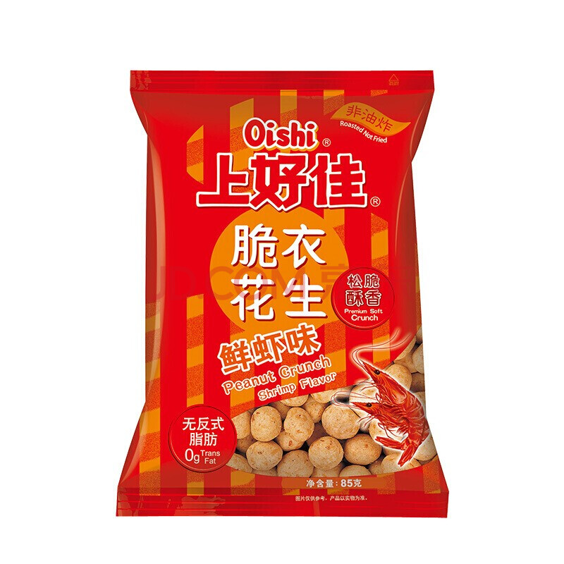 上好佳 脆衣花生85g*10袋 海苔鲜虾味膨化小零食办公室休闲脆皮花生