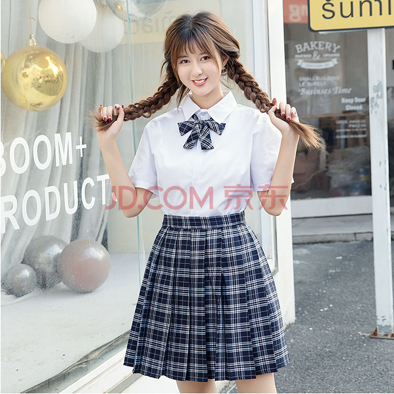 日韩系班服水手服学生校服套装裙学院风女白衬衫格子裙jk制服 黑白