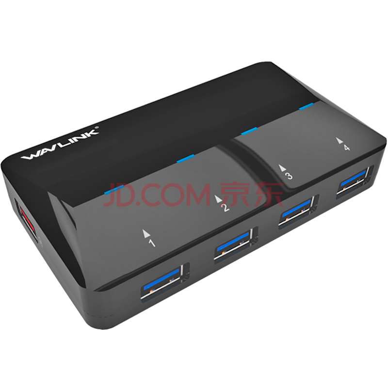 睿因（Wavlink） WL-UH3042P1高速USB3.0一拖四分线器4口电脑键盘鼠标HUB集线器独立电源供电支持快充转换器