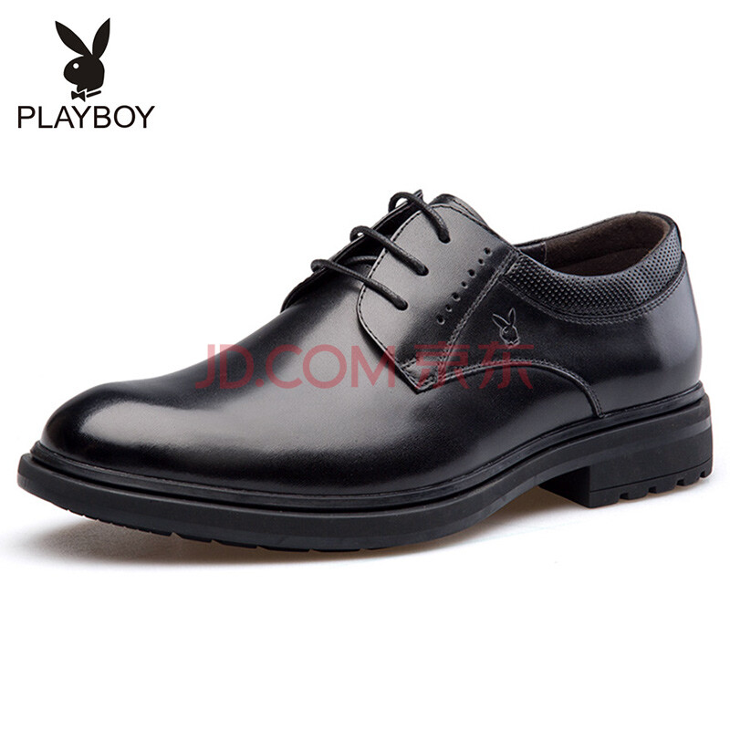 花花公子(PLAYBOY)男士系帶商務休閑皮鞋車縫線百搭圓頭正裝鞋男鞋7CW090012D 黑色 39