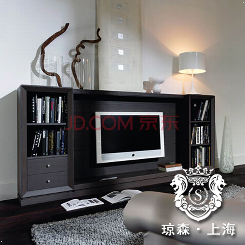 后现代 客厅 组合 电视柜 黑色 电视墙 定制 别墅 收纳柜 mbd080