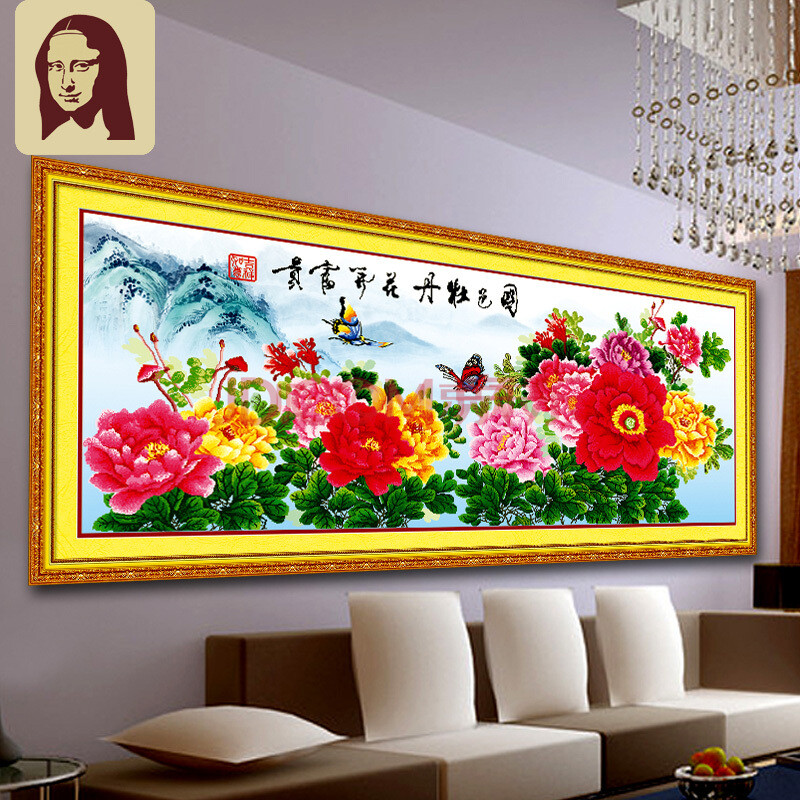 蒙娜丽莎砖石十字绣钻石秀客厅满钻5d钻石画花开富贵
