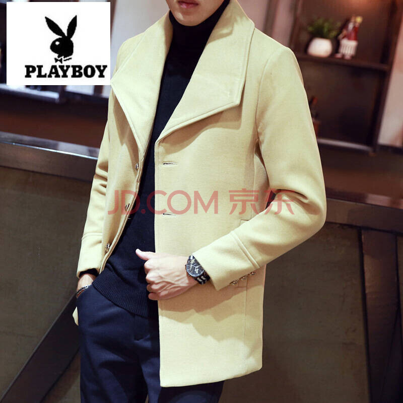 花花公子PLAYBOY花花公子外套男新款短款修身韩版潮流休闲商务青年毛呢外套潮 藏青色 M 驼色 3XL