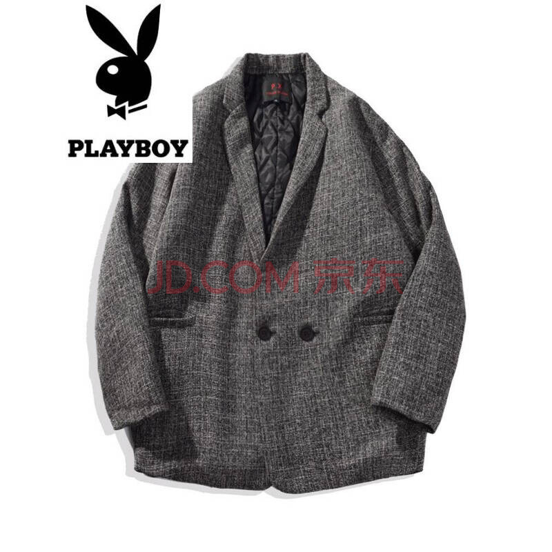 花花公子 (PLAYBOY)风衣男中长款加厚冬季加棉加厚暖短款西装领风衣男衣套限 灰色 M