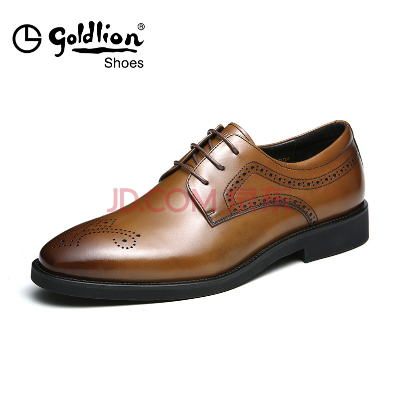 Goldlion/½ðÀûÀ´ÄÐЬ Í·²ãţƤ¸ïÄÐÓ¢Â×·çµñ»¨²ÁÉ«ÉÌÎñÕýװƤЬµÂ±ÈЬ Ç³×ØÉ« 40