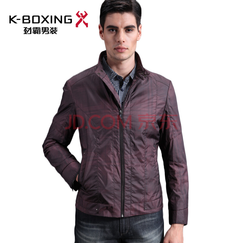 劲霸男装 k-boxing 春秋时尚条纹立领男款茄克/夹克|fkdx3519 暗枣色