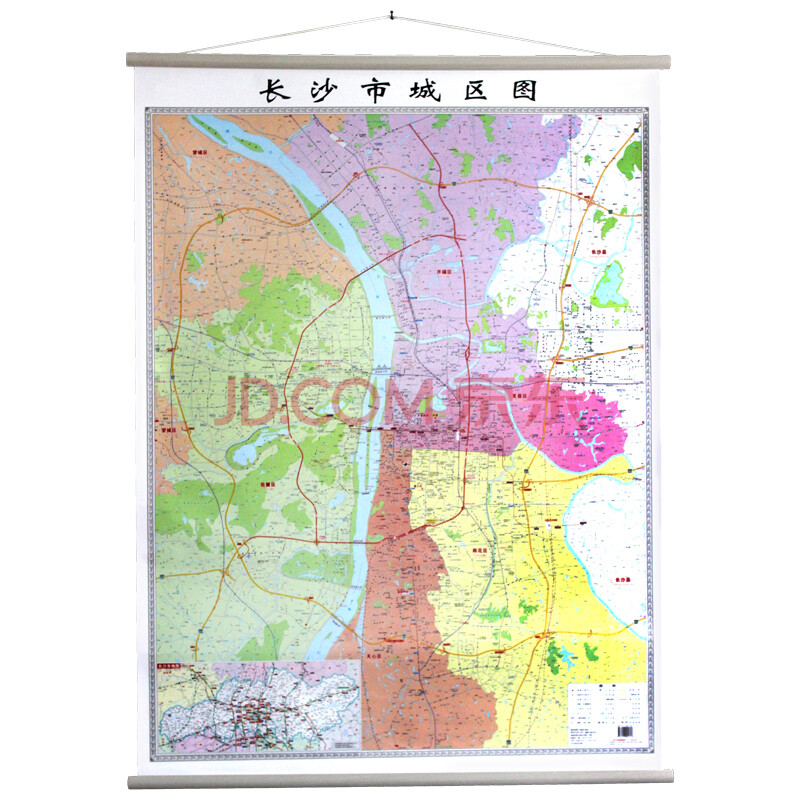 2015精装 长沙市城区图 地图挂图 竖版0.9x1.2m 高清覆膜挂杆挂绳图片