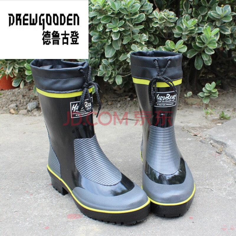 德魯古登韓版輕便雨鞋男士低筒雨靴男式防水鞋春秋款防滑摩托車雨鞋 黑色綠邊 M(適合39-40碼)