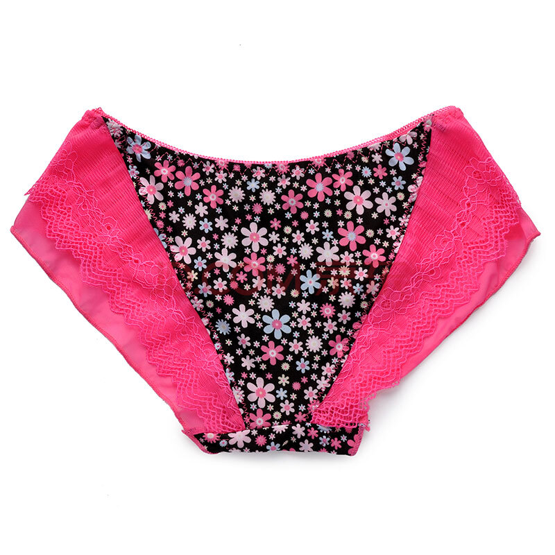 迷瞳新品 豹纹碎花女性感蕾丝边诱惑甜美低腰网纱内裤