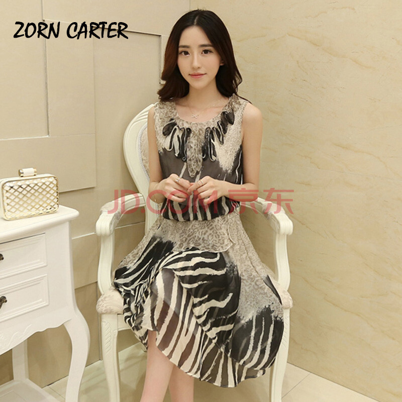 雪纺连衣裙豹纹裙子 秋裙子显瘦连衣裙