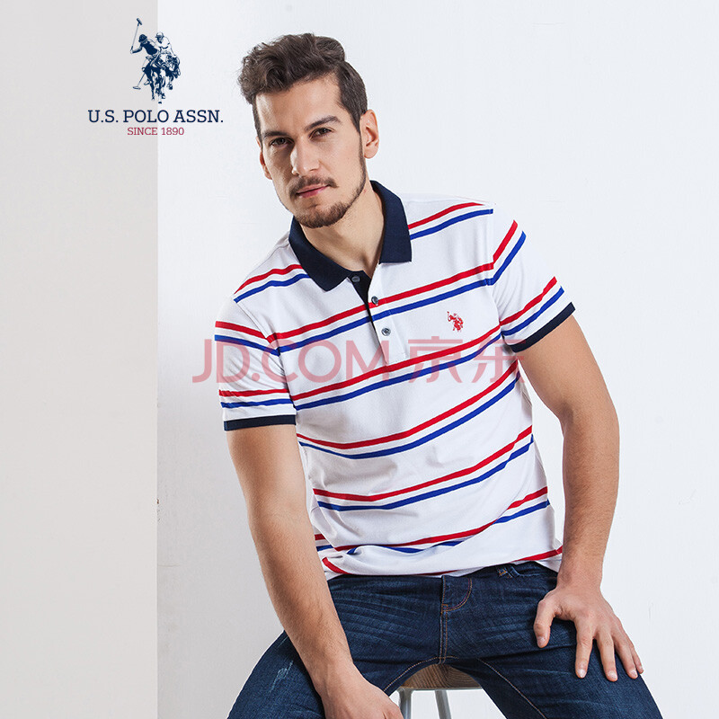 U.S. POLO ASSN.ÃÀ¹úÂíÇòлápoloÉÀ¶ÌÐäÄÐÌõÎÆÃÞ°±ÄжÌÐäpoloÉÀ ´¿°×É«ÌõÎÆ L