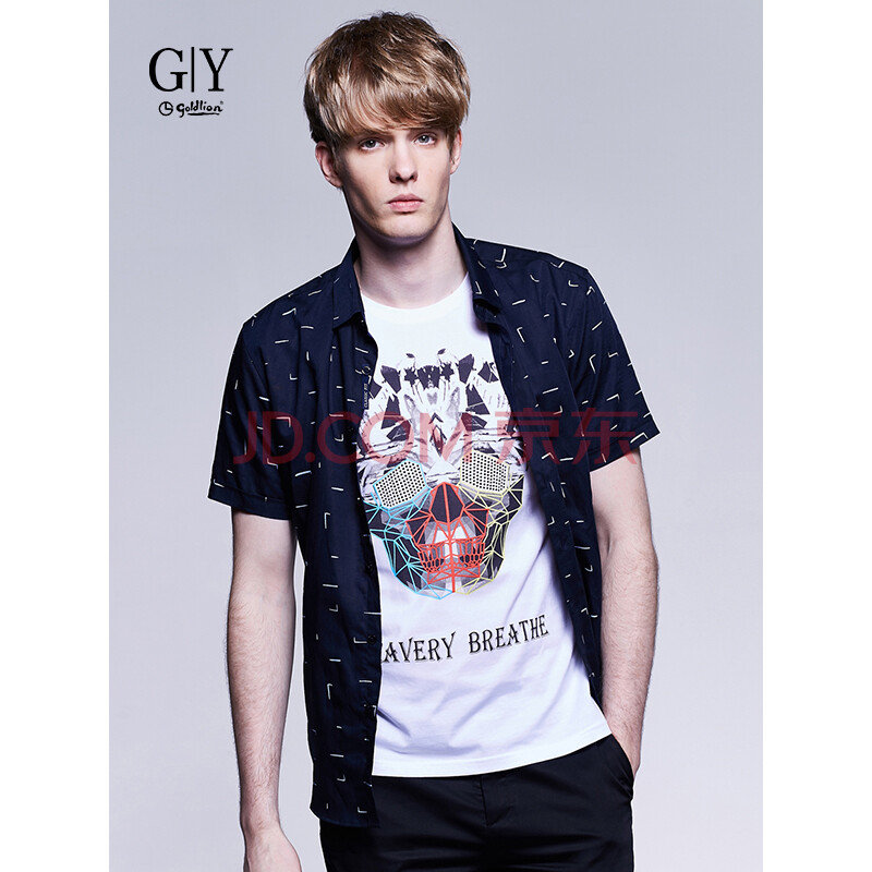 金利來GY服飾 時尚休閑襯衫 SST0049-G1301 藏藍 1XL