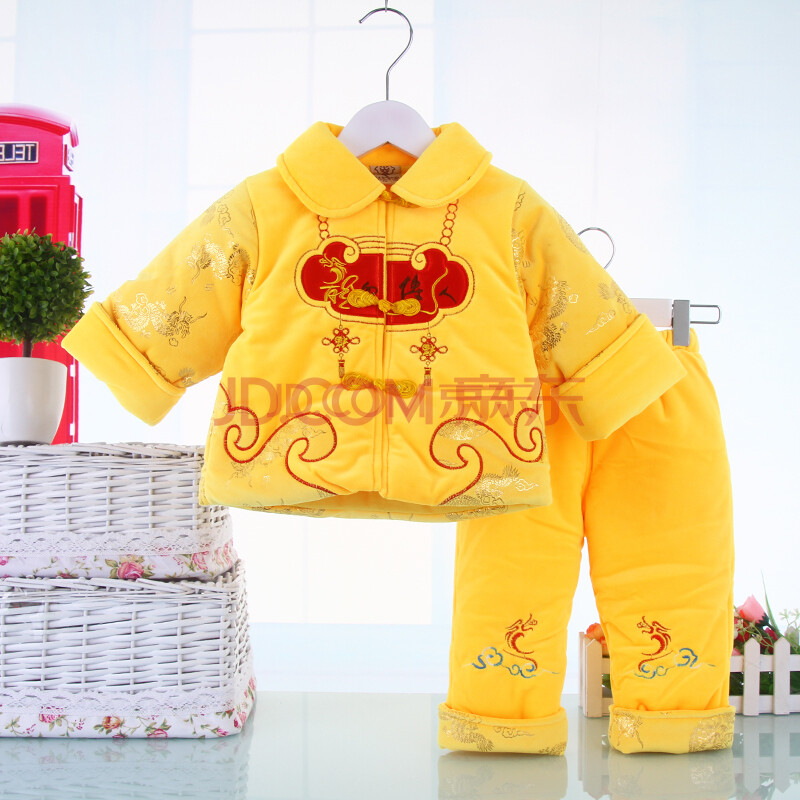儿童唐装男童冬装棉衣婴儿衣服 宝宝新年唐装周岁礼服冬季童装 黄色
