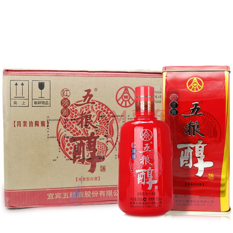 五糧液股份有限公司 五糧醇 紅淡雅 50度白酒 鐵盒裝 500ml*6瓶 整箱裝