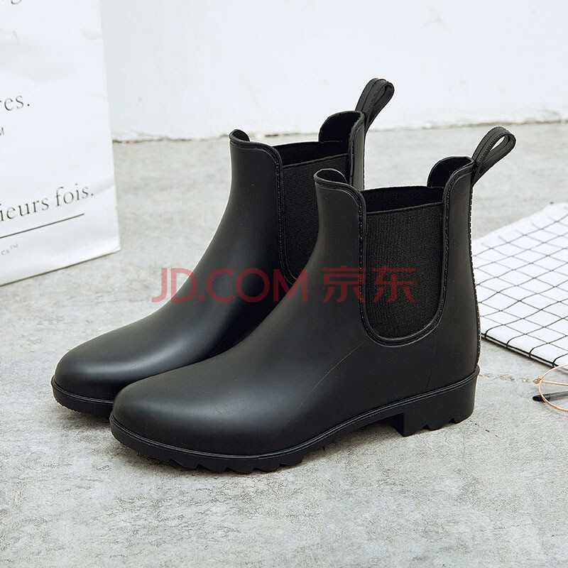 替他韩版时尚雨靴防滑套鞋成人女士胶鞋学生切尔西中筒雨鞋防水鞋 黑色 女款38