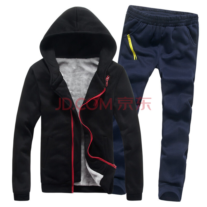古仕卡特韩版秋冬装男士纯色加绒加厚休闲连帽卫衣服图片