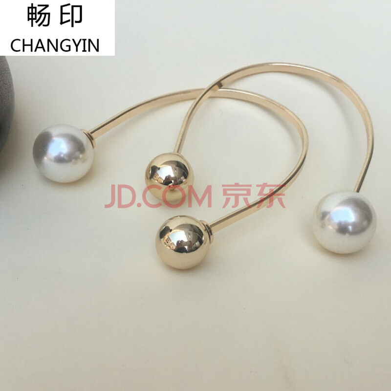 金属U型珍珠鞋花鞋扣配件饰品 C形女鞋高跟鞋防掉跟束鞋带配饰扣 金珠小号34-39码 送短带胶水