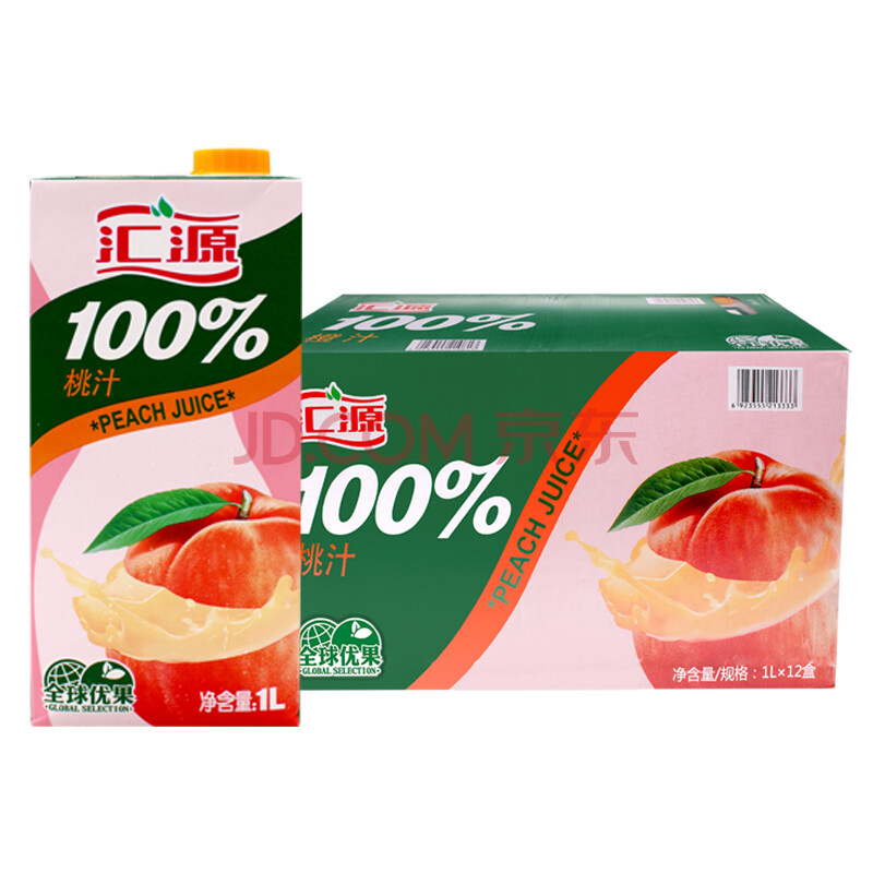 【新货促销】汇源桃汁100%纯果汁饮料1l整箱12盒桃子汁 新老包装随机