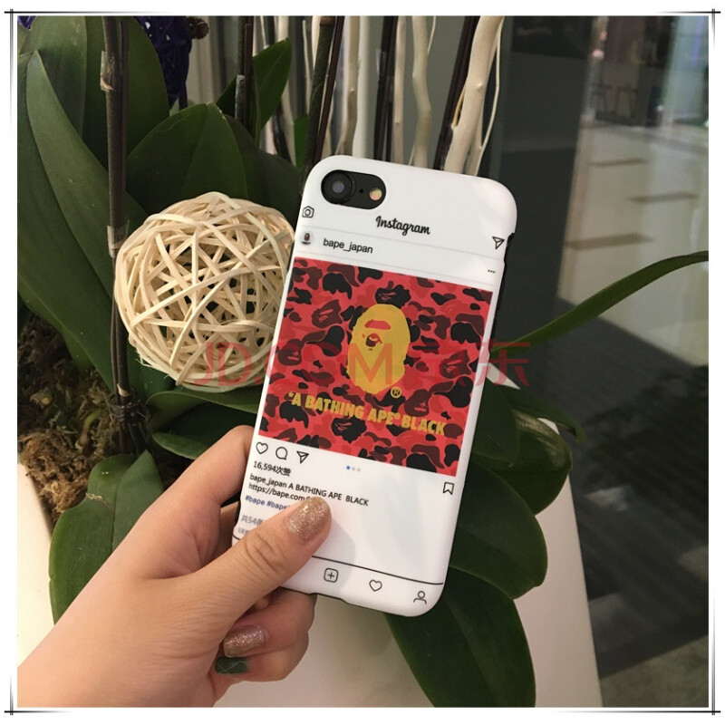 潮牌bape猿人頭蘋果8X手機殼iphone7plus全包軟殼6plus潮男女款X 紅色猿人 iPhone7/8