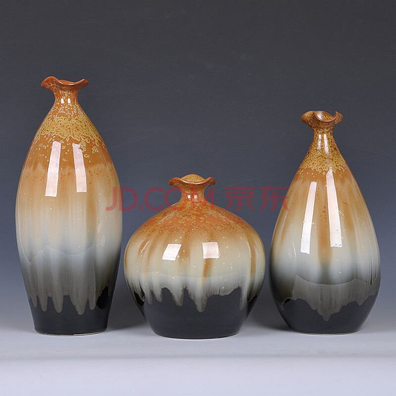 现代时尚简约创意陶瓷花瓶三件套 花器艺术陶瓷摆件工艺品摆设