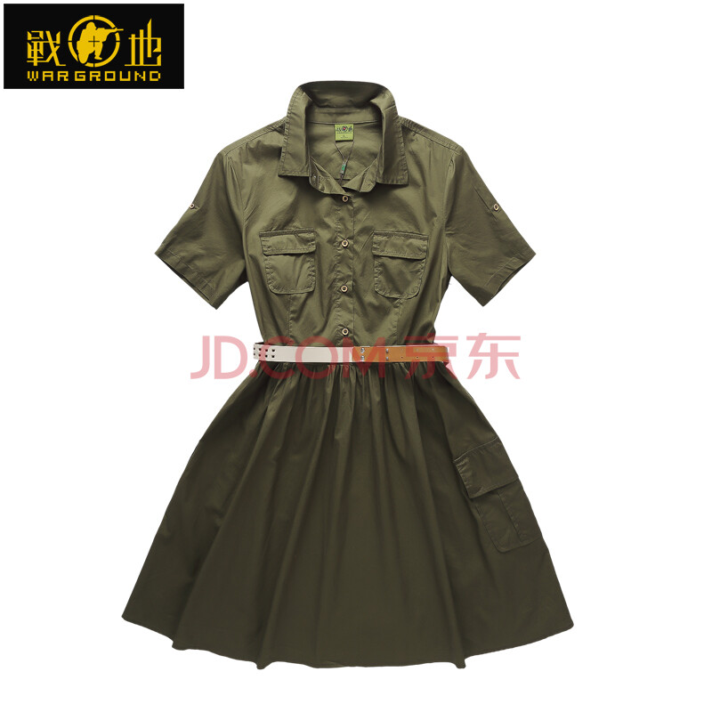 战地迷彩裙女夏新款修身连衣裙户外休闲军装风百褶蓬蓬裙女式中裙 军