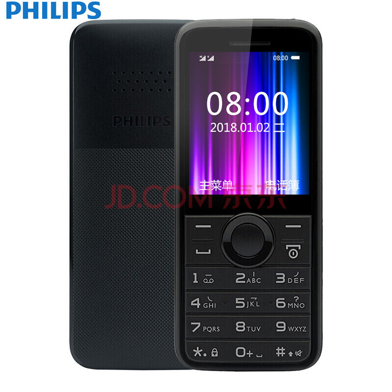 飞利浦（PHILIPS） E106 石墨黑 环保材质 防尘防滑 直板按键 移动联通2G 双卡双待 老人手机 学生备用功能机