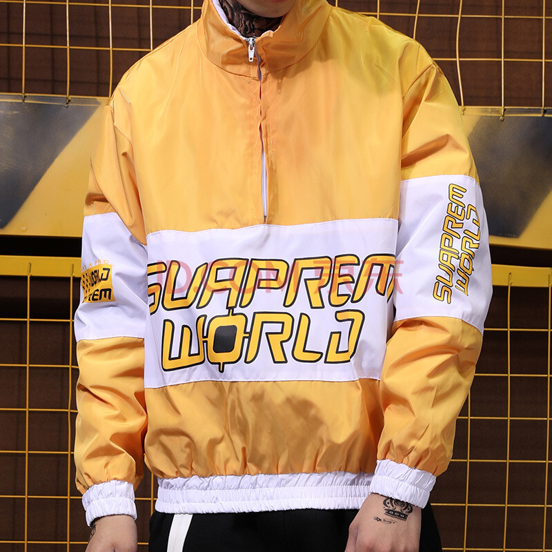 嘻哈西海岸春夏潮男歐美風字母印花高街朋克poppin薄款外套風衣 黃色 L