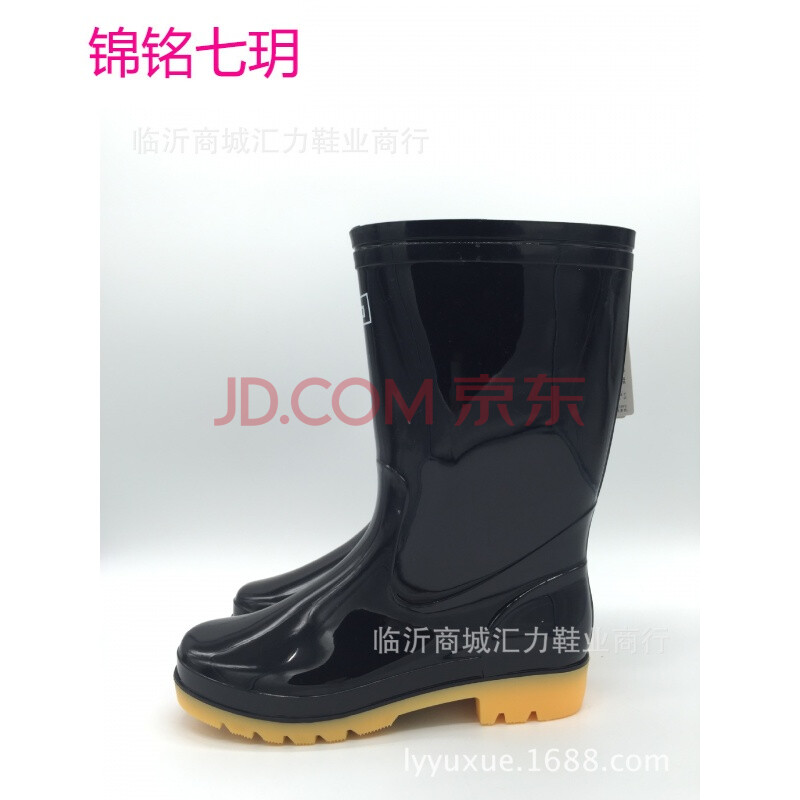 錦銘七玥2018807筒牛筋三防黑色雨靴耐酸耐堿耐油耐磨全新料不硬 黑色 44