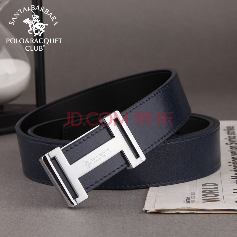 圣大保罗polo 新款腰带男士板扣纯牛皮皮带 专柜礼盒装真皮裤腰带 深