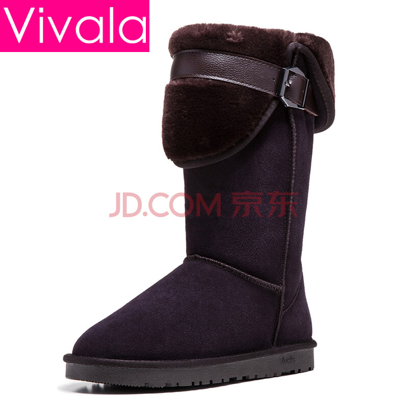 vivala真皮平跟女鞋女靴高筒靴子女式冬季雪地靴女冬季加厚女棉鞋