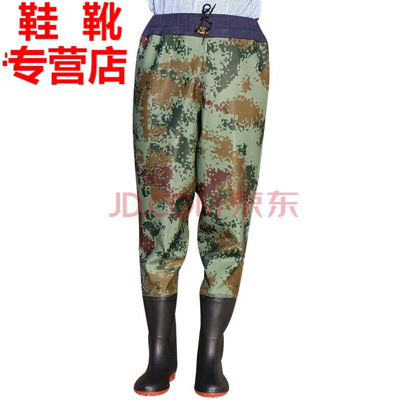 加厚半身下水裤齐腰超轻防水衣服雨裤皮叉钓捕鱼渔裤连体牛筋耐磨 齐腰《渔佂》数码迷彩95丝 39码
