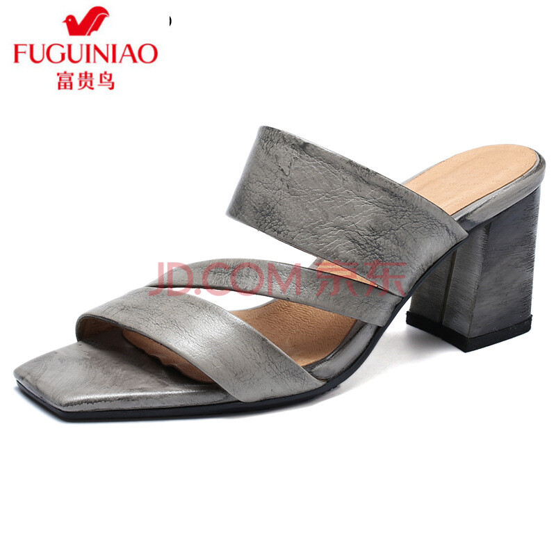 ¸»¹óÄñ£¨FUGUINIAO£©¿îÕæÆ¤ÍÏЬŮ2018Ïļ¾Ð¿ɫÐÝÏдָ߸úÁ¹ÍÏЬ³ö¿ÚЬ »ÒÉ« 38