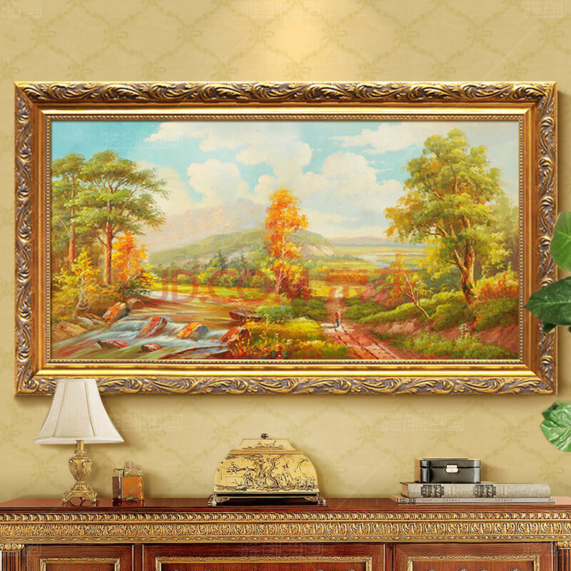 雅创油画手绘欧式风景油画客厅山水风景聚宝盆家居风水壁画客厅风景