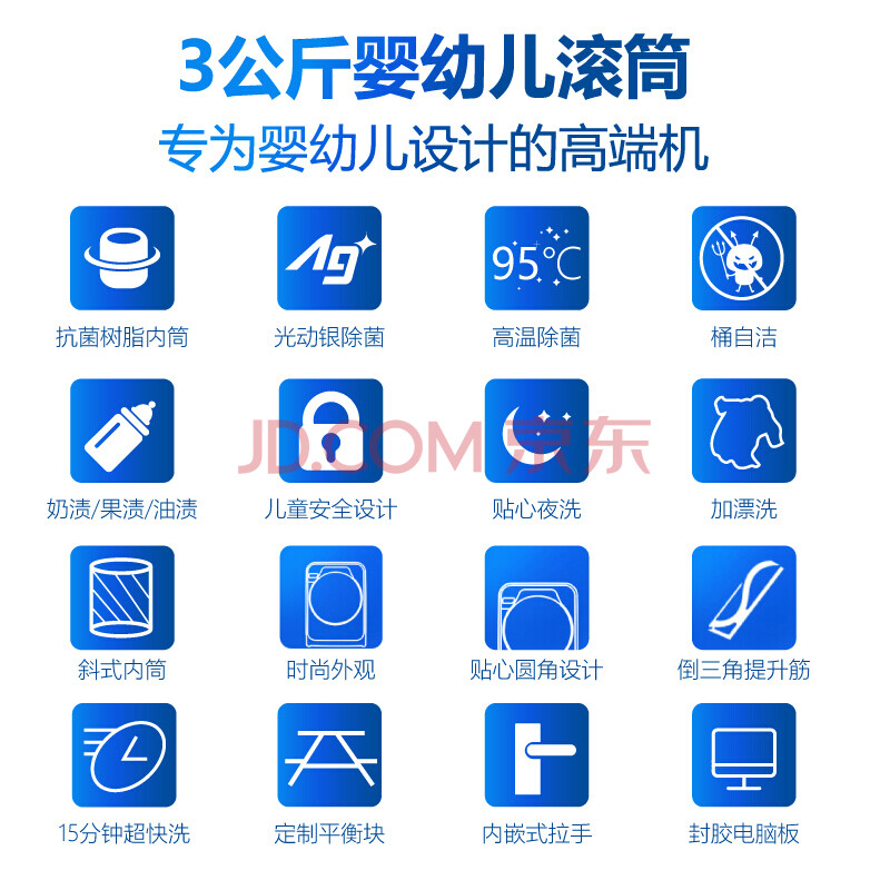 松下(panasonic)3公斤婴儿宝宝迷你儿童滚筒洗衣机 光动银除菌95度