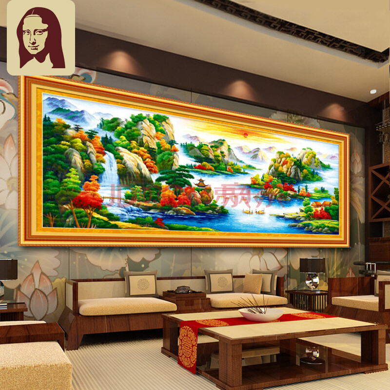 十字绣千里江山图大幅新款客厅山水十字绣山水画客厅风景画印花餐厅挂