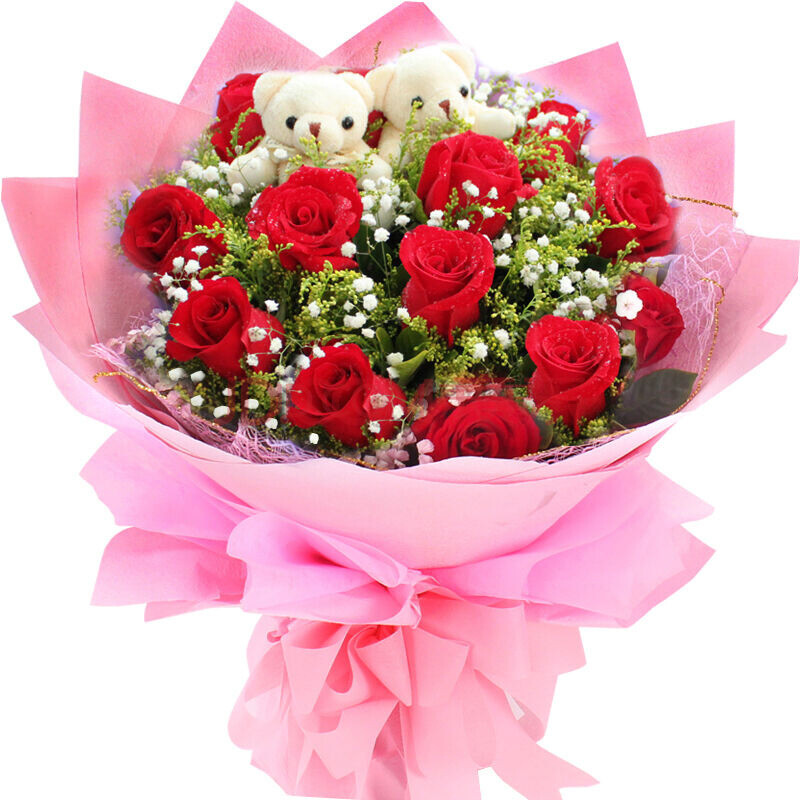 淑美鲜花速递 女友生日鲜花礼物快递 情人节鲜花 红玫瑰百合花束