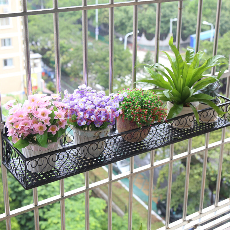 栏杆花架铁艺壁挂阳台花架多肉植物盆栽花盆架欧式田园悬挂层架 黑色