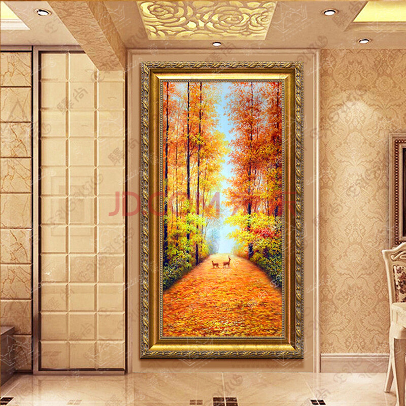 驿尚欧式手绘玄关装饰画风景油画有框竖版画单幅走廊壁画挂画发财树
