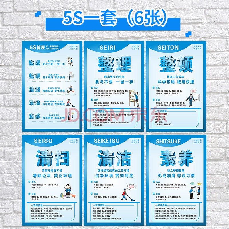 质量品质管理画看板展板员工励志墙贴挂图定制 5s一套6张【kt板包边】