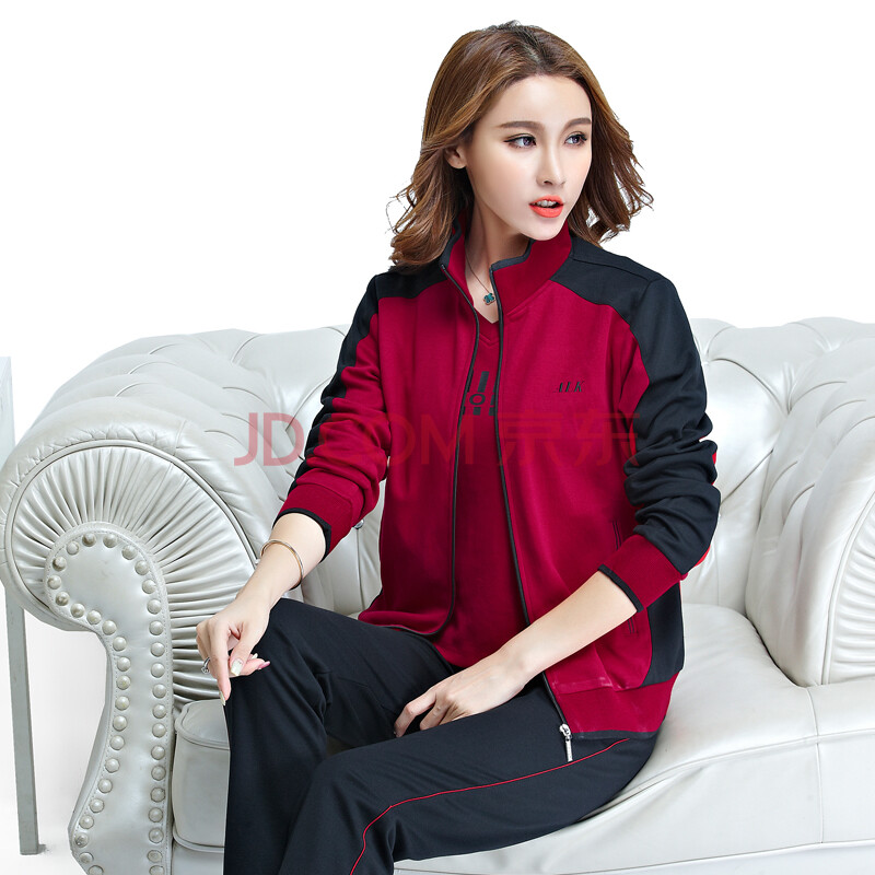 2019春秋装新款中年运动服套装女款三件套妈妈装棉中老年人跑步运动衣
