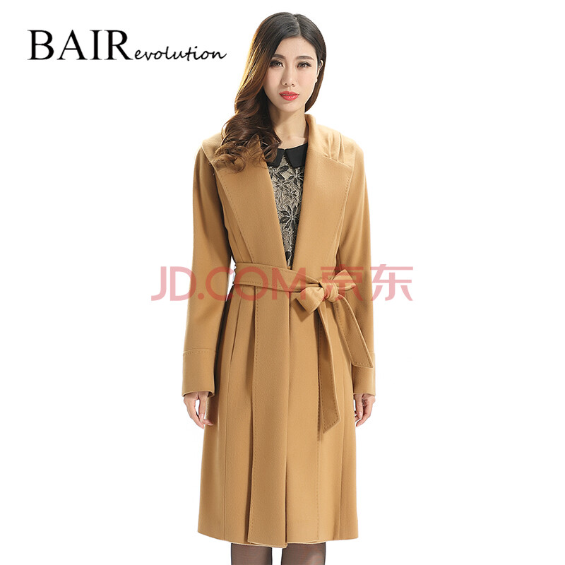 碧艾尔(bairevolution)秋冬浅驼色翻领中长款羊绒大衣