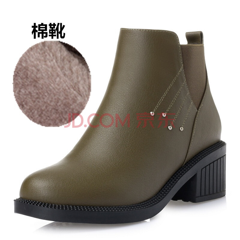 17秋冬新款女短靴中跟防水臺馬丁潮靴YD1614加大碼35-43單靴棉靴 軍綠棉靴 35