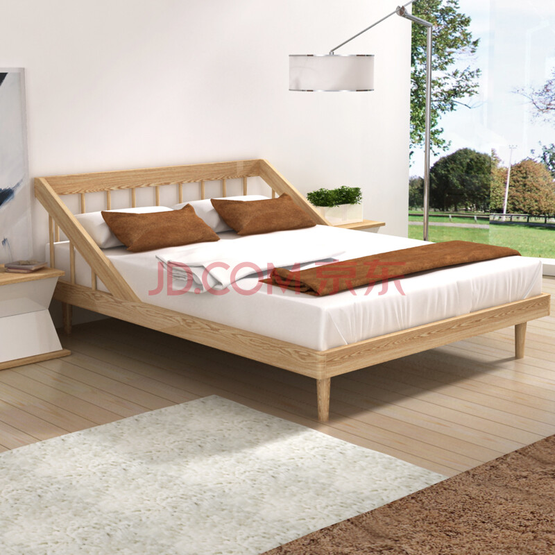 现代简约北欧小户型实木床双人床儿童单人床婚床卧室家具原木环保板床