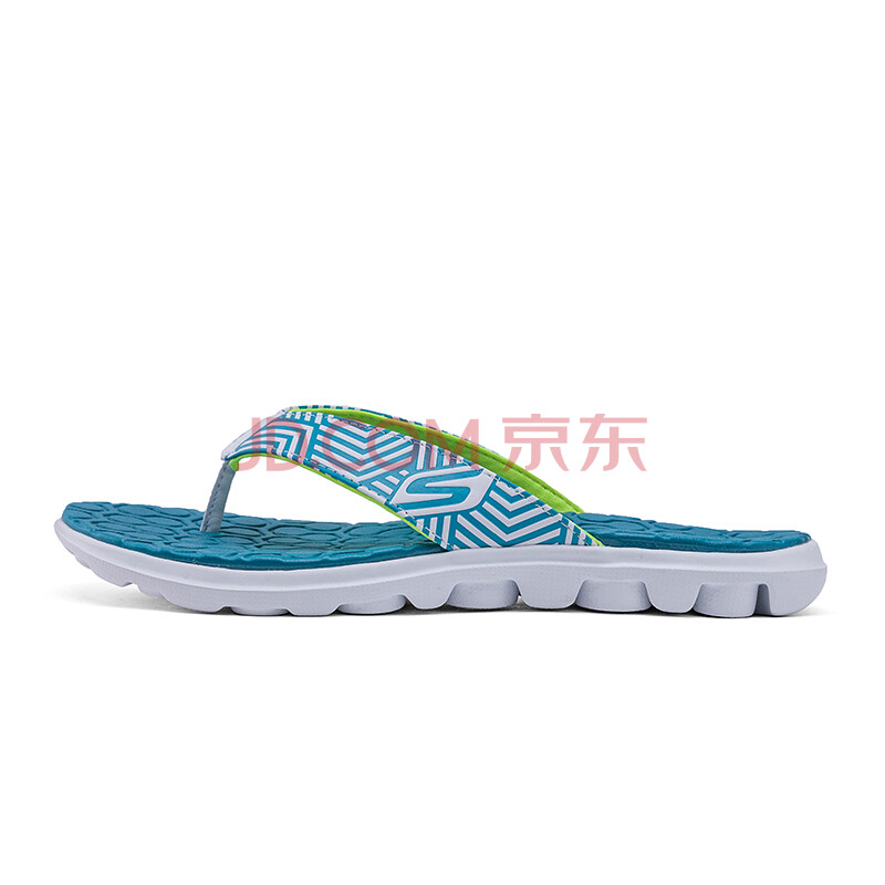 斯凯奇(skechers)人字拖 舒适防滑沙滩鞋拖鞋女鞋13624 白色/青绿色