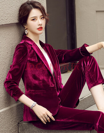昂柏金丝绒西装套装女高端韩版加厚秋冬2020新款时尚职业装女装气质